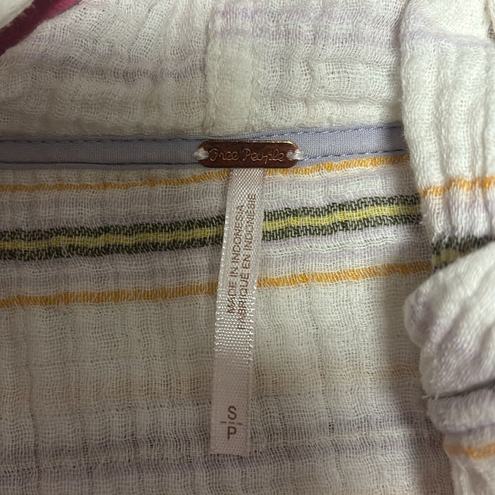 Free People Rolling Clouds 100% Cotton Hooded Blouse Ivory Striped Small - Picture 3 of 7